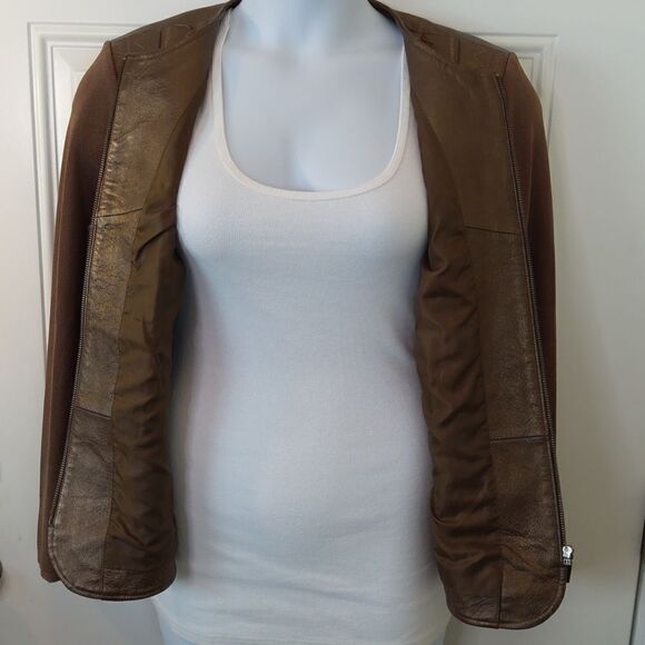 Nygard brown leather and fabric zippered front long sleeve jacket - Picture 9 of 16
